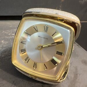 Vintage Bulova Winding‎ Travel Alarm Clock White Case Working Collectible w Box